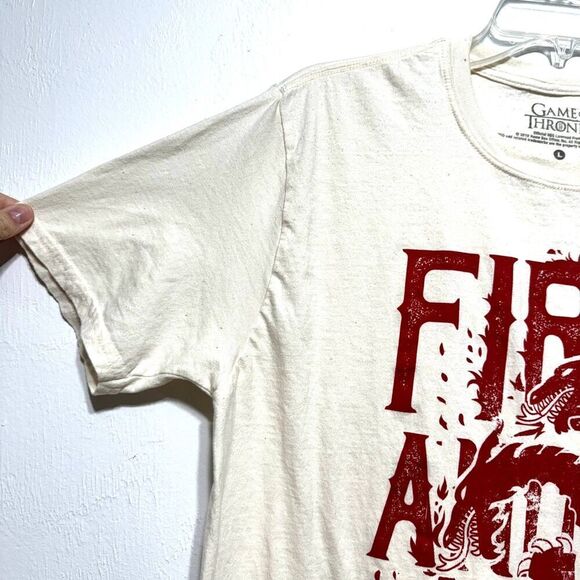 Game of Thrones Shirt Short Sleeve Targaryen Graphic Tee Cream Red Sz Large - Picture 3 of 5